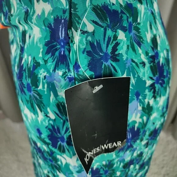 Jones Wear Women's Blue, Green Floral Side Zip Lined A-Line Skirt Size 12 (NWT) - Picture 11 of 11